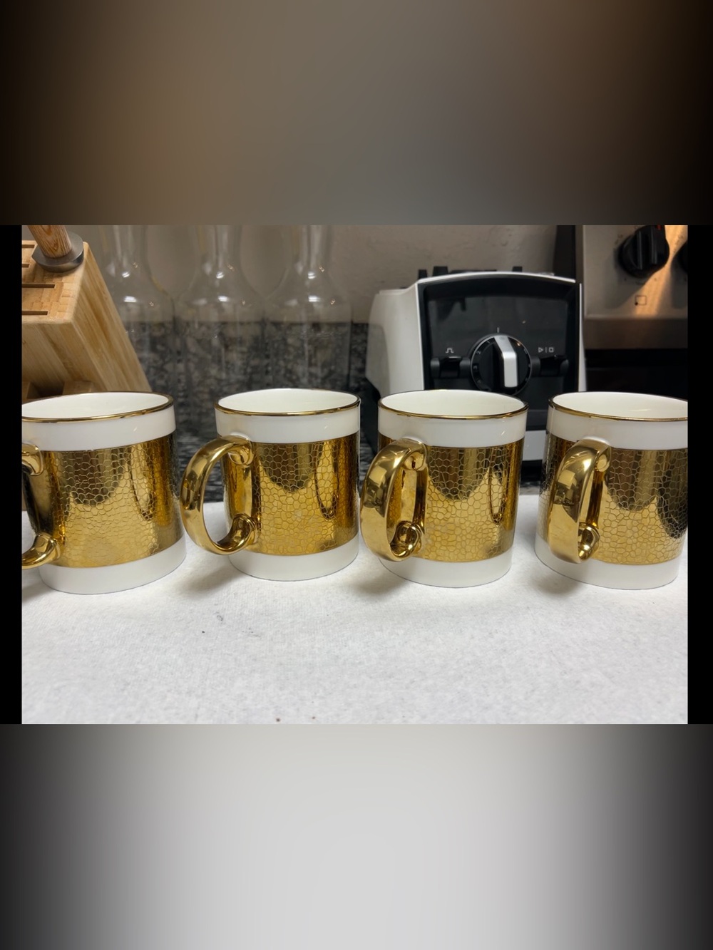 White and Gold Bone China Mugs (Set of 4)